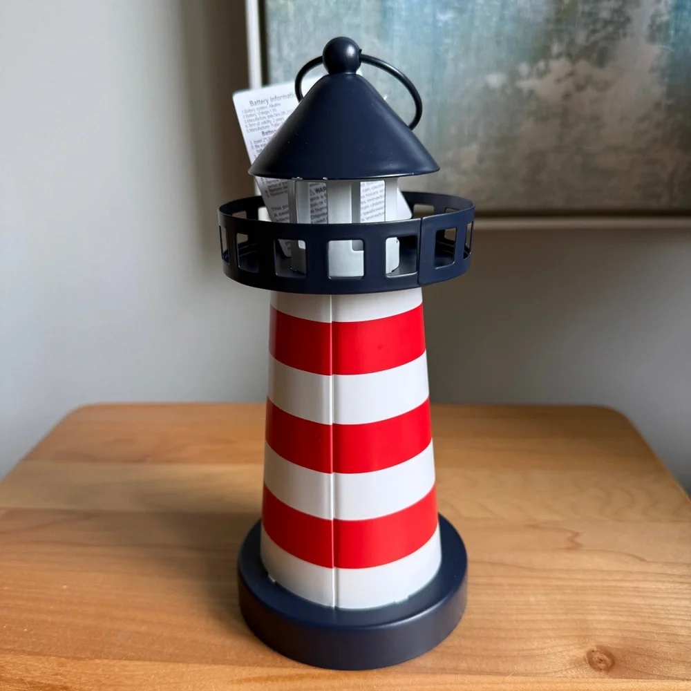 NWT Target Bullseyes Playground Metal Nautical Coastal Lighthouse LED Lantern